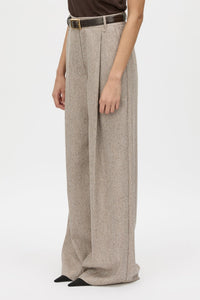 Cropped view CAMILLA AND MARC Malik Pant in Tan Herringbone with wide‑leg low‑rise tailored silhouette.