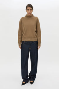 Front view CAMILLA AND MARC Margot Turtleneck Knit Sweater in Cinnamon with ribbed collar and hems.