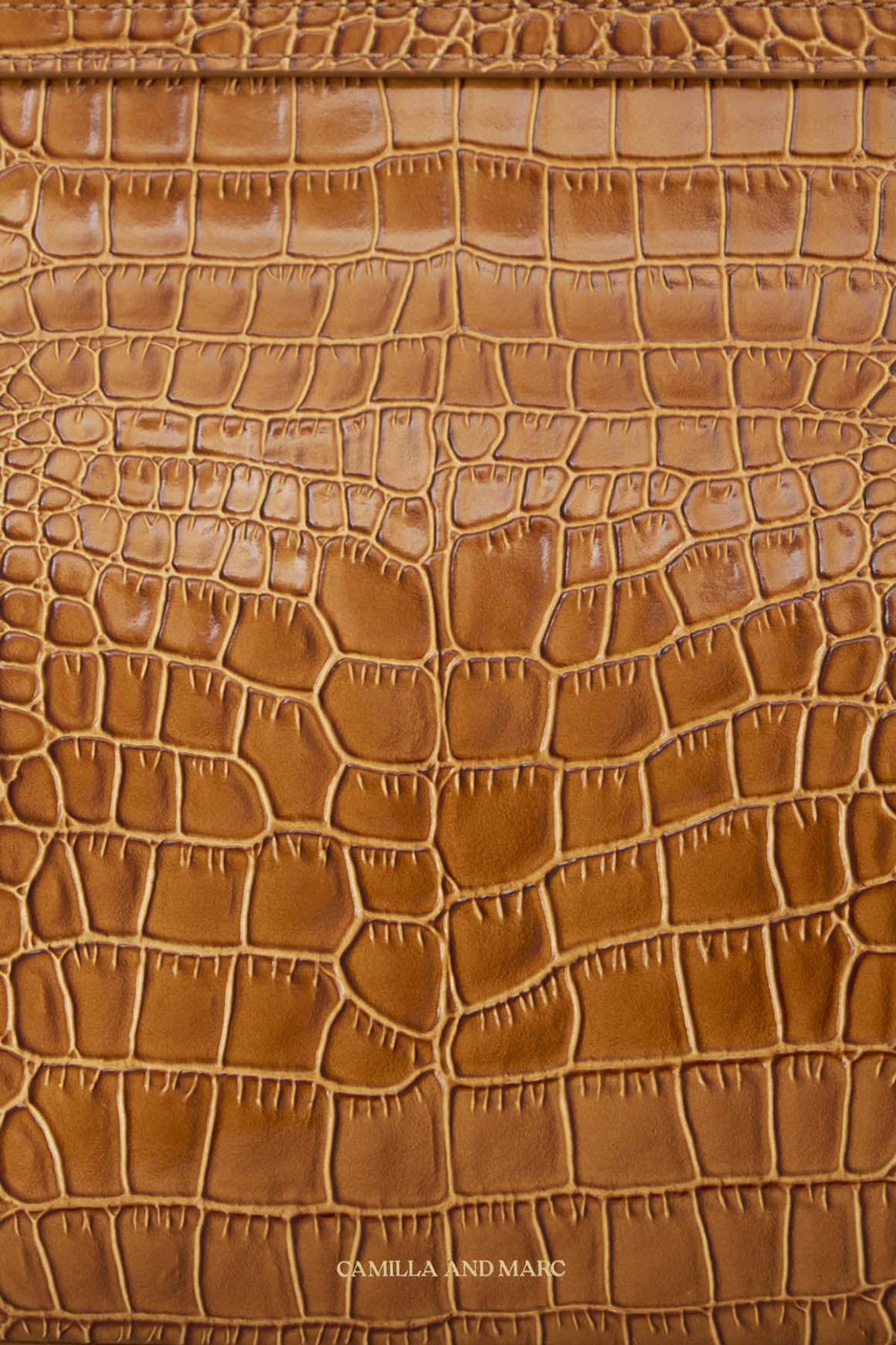Cropped view CAMILLA AND MARC Mette Croc Bag in tan croc‑embossed leather.