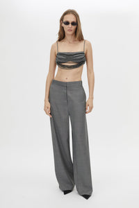 Front view CAMILLA AND MARC Meyer Beaded Top in Charcoal with a cropped silhouette and draped bust beading.