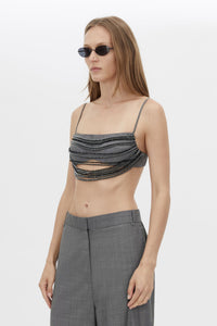 Cropped view CAMILLA AND MARC Meyer Beaded Top in Charcoal with a cropped silhouette and draped bust beading.