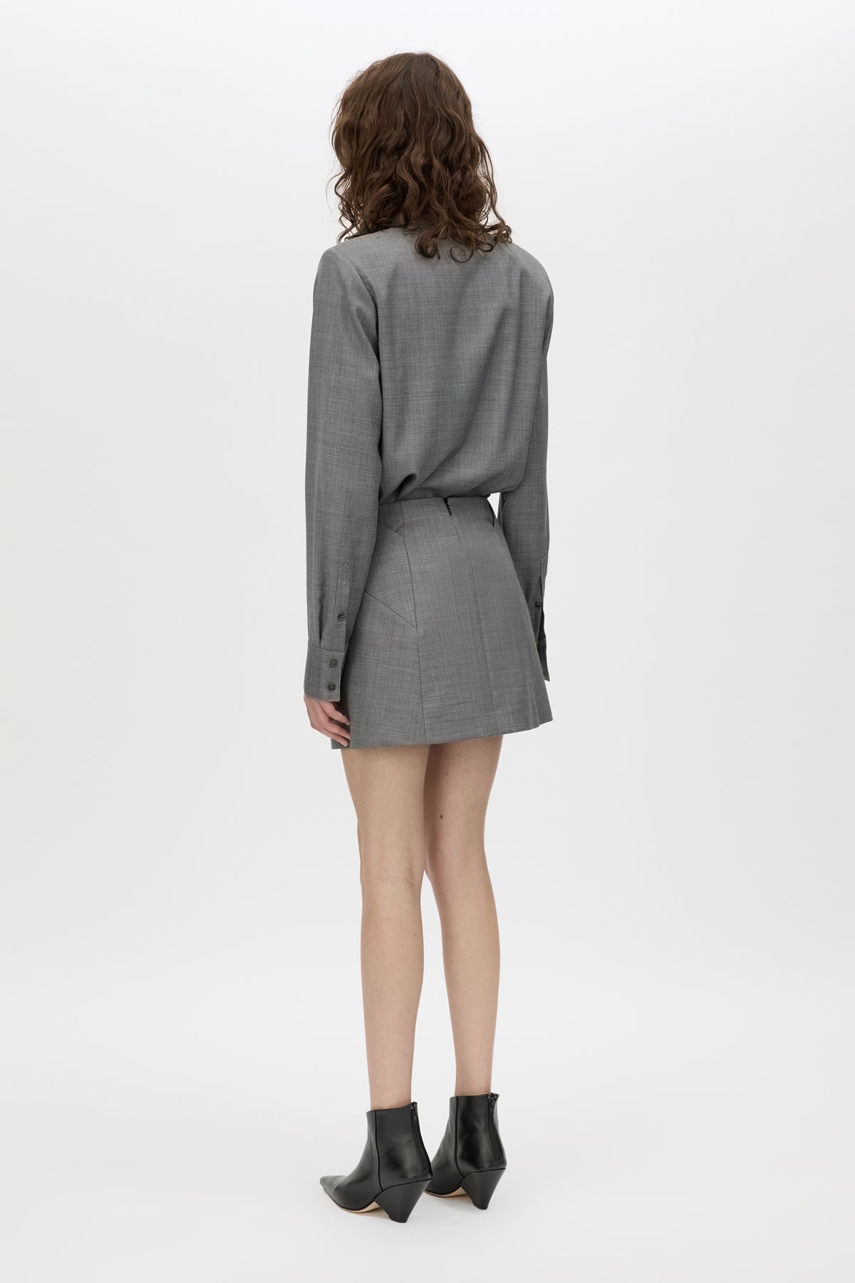 Back view CAMILLA AND MARC Meyer Shirt in Charcoal with a long‑sleeve tailored cut and man‑style collar.