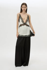 Front view CAMILLA AND MARC Mirage Lounge Pant in Black, featuring high lustre satin, and a relaxed fit.