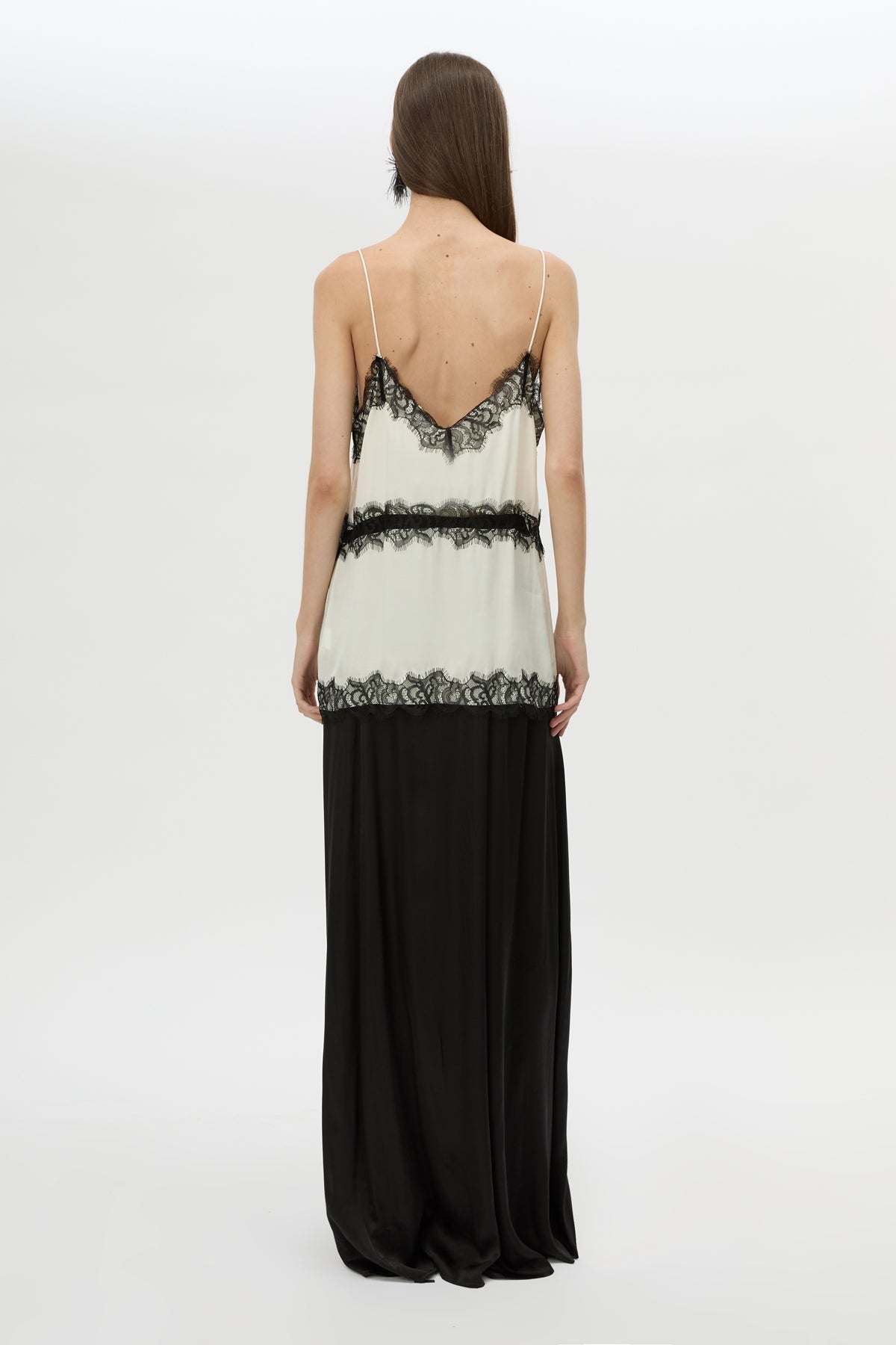 Back view CAMILLA AND MARC Mirage Lounge Pant in Black, featuring high lustre satin, and a relaxed fit.