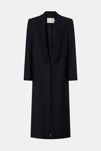 Ghost view CAMILLA AND MARC Natalini Coat in Black with contrast satin shawl collar.