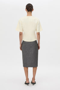 Back view CAMILLA AND MARC Niami Crochet Tee in cream with crochet detailing at the shoulder.