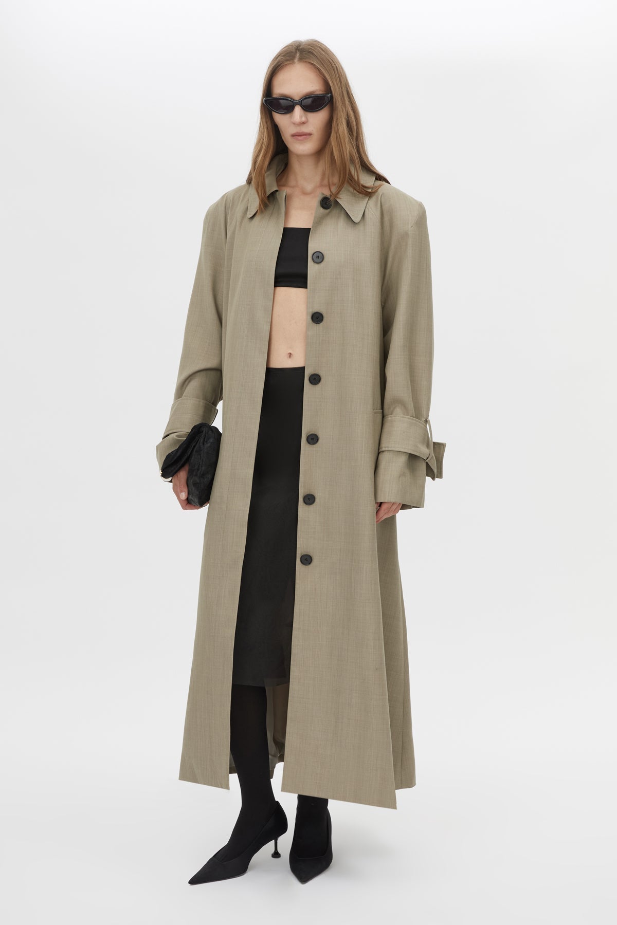 Front view CAMILLA AND MARC Noe Bandeau Top in Black styled with Seri Coat.