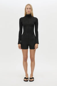 Front view CAMILLA AND MARC Nova Top in Black with textured knit, long sleeve fit.