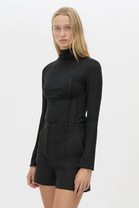 Cropped view CAMILLA AND MARC Nova Top in Black with textured knit, long sleeve fit.