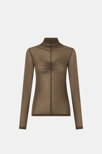 Ghost view CAMILLA AND MARC Novel Long Sleeve Stocking Top in Khaki with ruched bust detail.