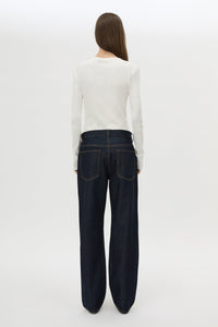 Back view CAMILLA AND MARC Orion Slub Jersey Bodysuit in White with long sleeves, and rib button placket.