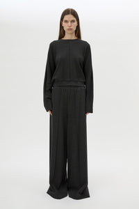 Front view CAMILLA AND MARC Pace Sweater in Charcoal Grey with crew neck and soft fleece finish.  