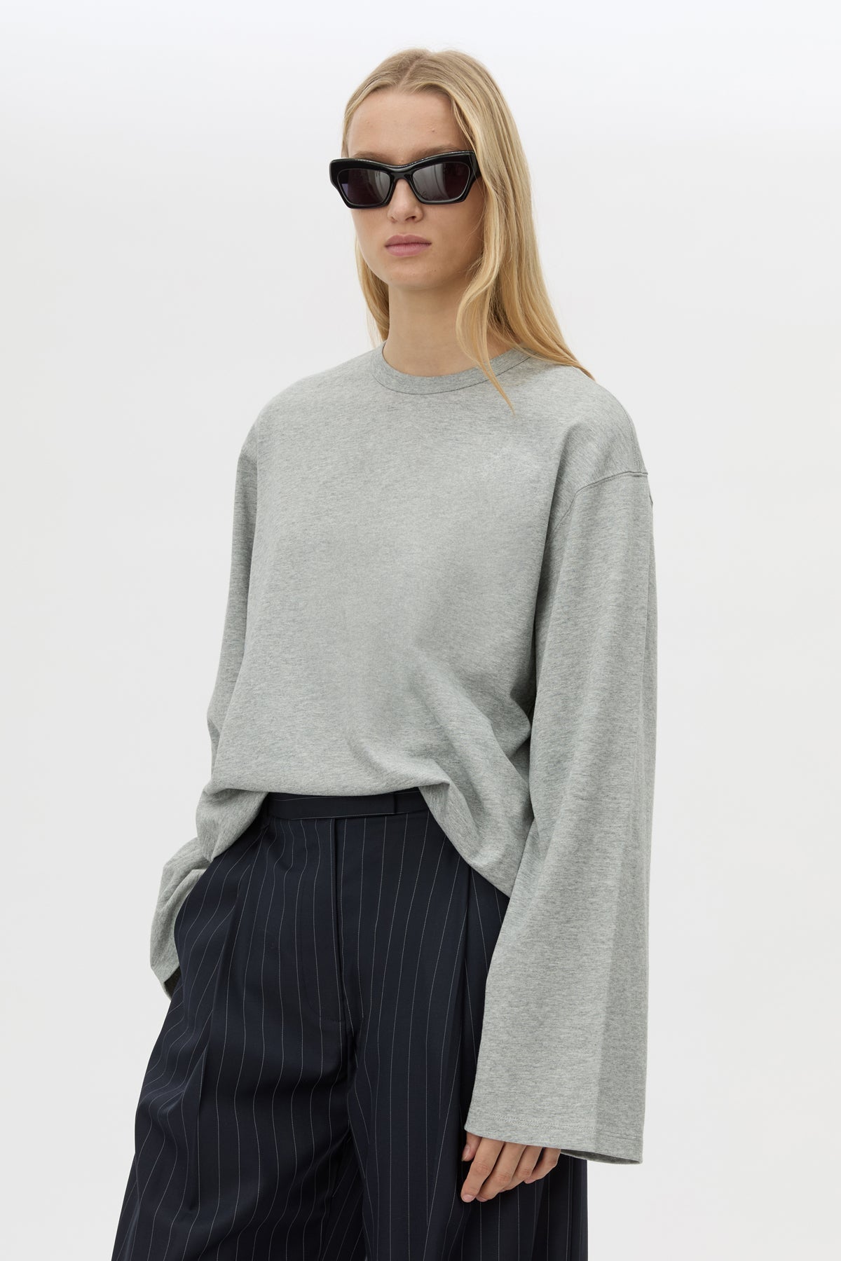 Cropped view CAMILLA AND MARC Peretti Long Sleeve Tee in Grey Marle with relaxed fit and wide sleeves.