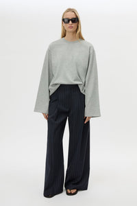 Front view CAMILLA AND MARC Peretti Long Sleeve Tee in Grey Marle with relaxed fit and wide sleeves.