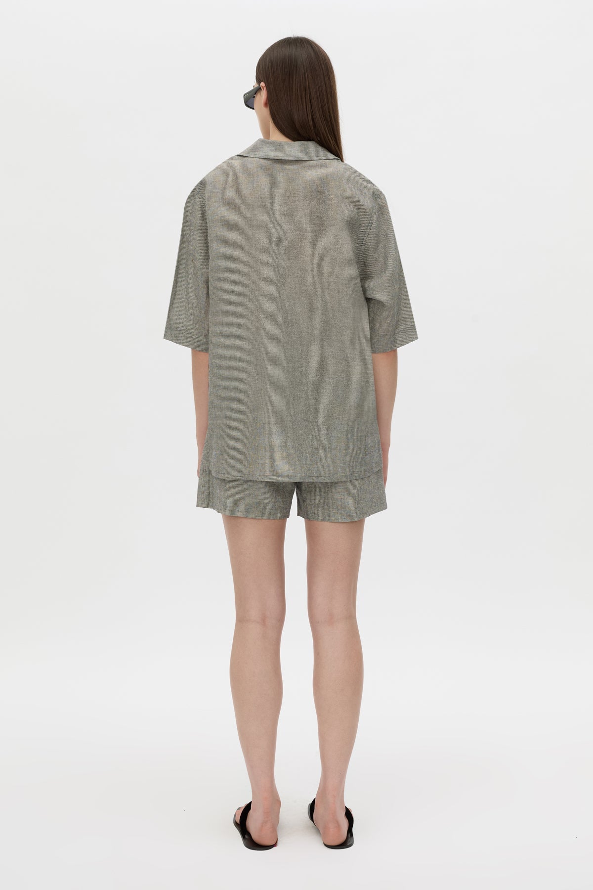Phostre Stripe Linen Collared Top