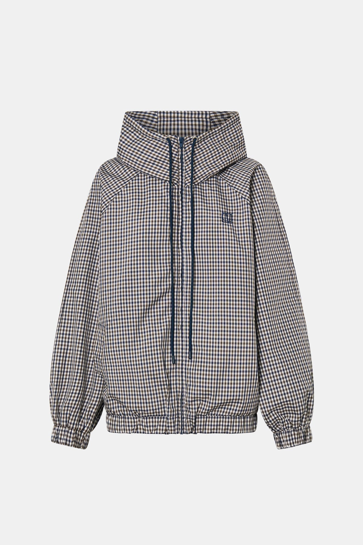 Ghost view CAMILLA AND MARC Pierce Check Anorak in Birch Check with hooded design and embroidered monogram.