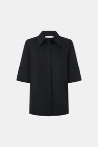 Ghost view CAMILLA AND MARC Pique Short Sleeve Shirt in Black with a boxy silhouette and French‑cuff sleeves.