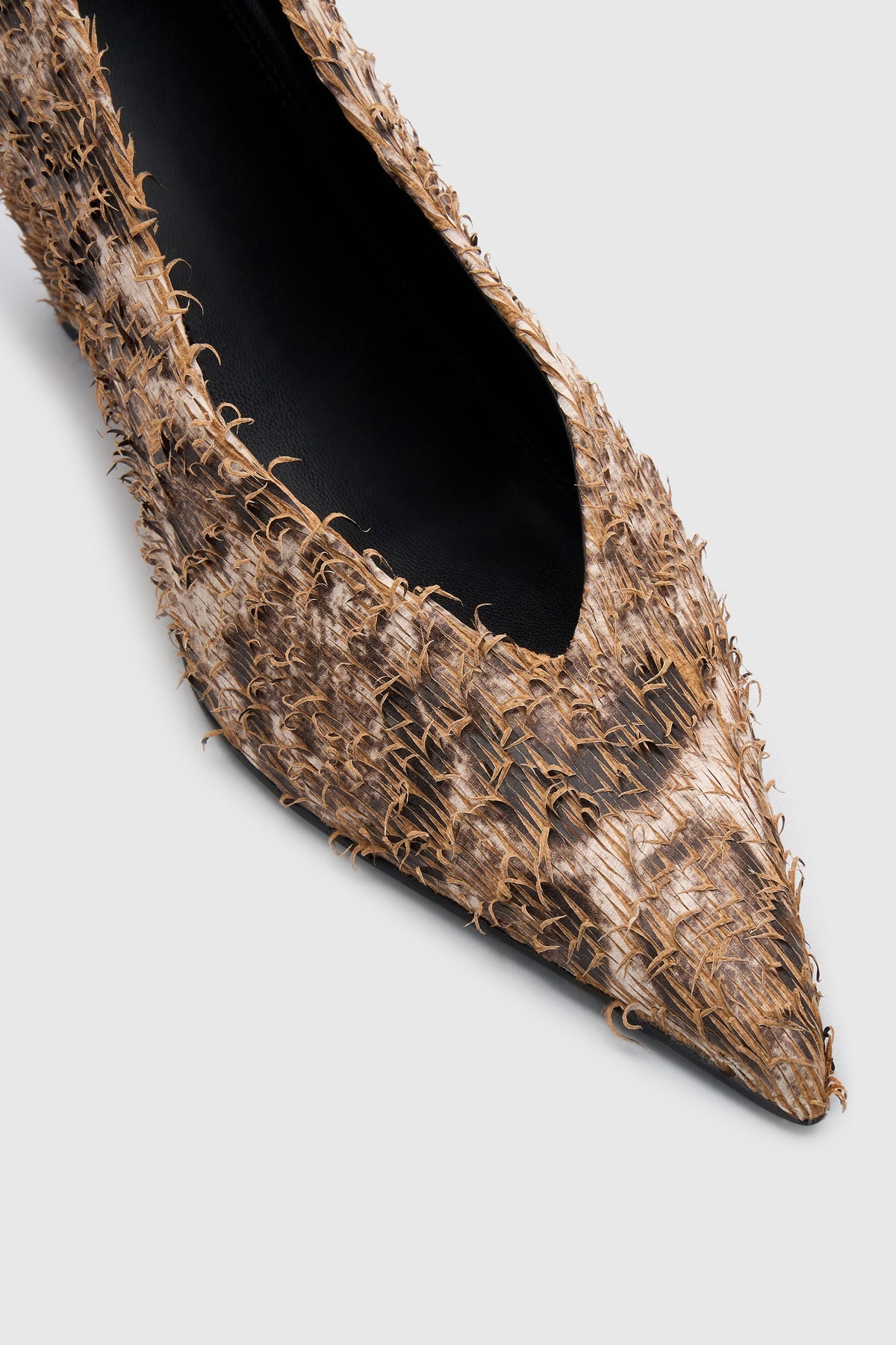 Cropped view CAMILLA AND MARC Rhys Snake Pump in laser‑cut snake‑embossed leather.