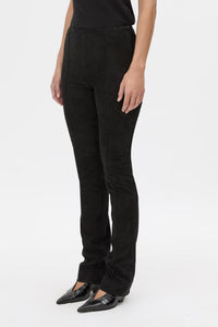 Cropped view CAMILLA AND MARC high-waisted Romina Pant in black stretch suede fabrication.