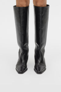 Front view CAMILLA AND MARC Rowan Knee Boot in Black tumbled‑look Italian cow leather.