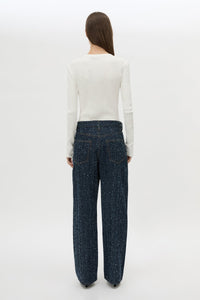 Back view CAMILLA AND MARC Rune Denim Jean in Indigo Neps with 100% textured cotton denim fabrication.