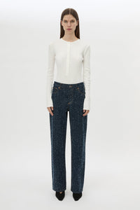 Front view CAMILLA AND MARC Rune Denim Jean in Indigo Neps with 100% textured cotton denim fabrication.