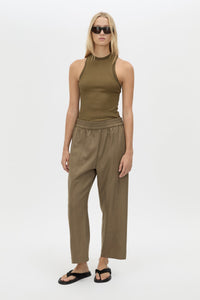 Front view CAMILLA AND MARC Sander Pant in Sable Marle with soft suiting finish and mid‑rise fisherman silhouette.