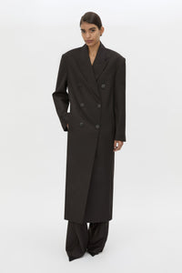 Front view CAMILLA AND MARC Saxony Double Breasted Coat in Espresso Pindot with tailored finish.