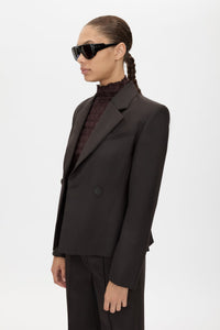 Cropped view CAMILLA AND MARC Saxony Fitted Blazer in Espresso Pindot with double‑breasted closure, and tailored waist.
