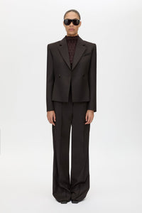 Front styled view CAMILLA AND MARC Saxony Fitted Blazer in Espresso Pindot with double‑breasted closure, and tailored waist.