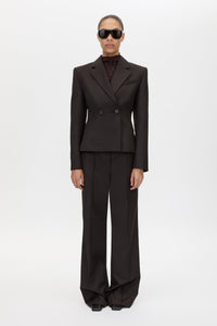 Front styled view CAMILLA AND MARC Saxony Fitted Blazer in Espresso Pindot buttoned up.