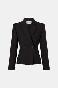 Ghost front view CAMILLA AND MARC Saxony Fitted Blazer in Espresso Pindot with double‑breasted closure, and tailored waist.