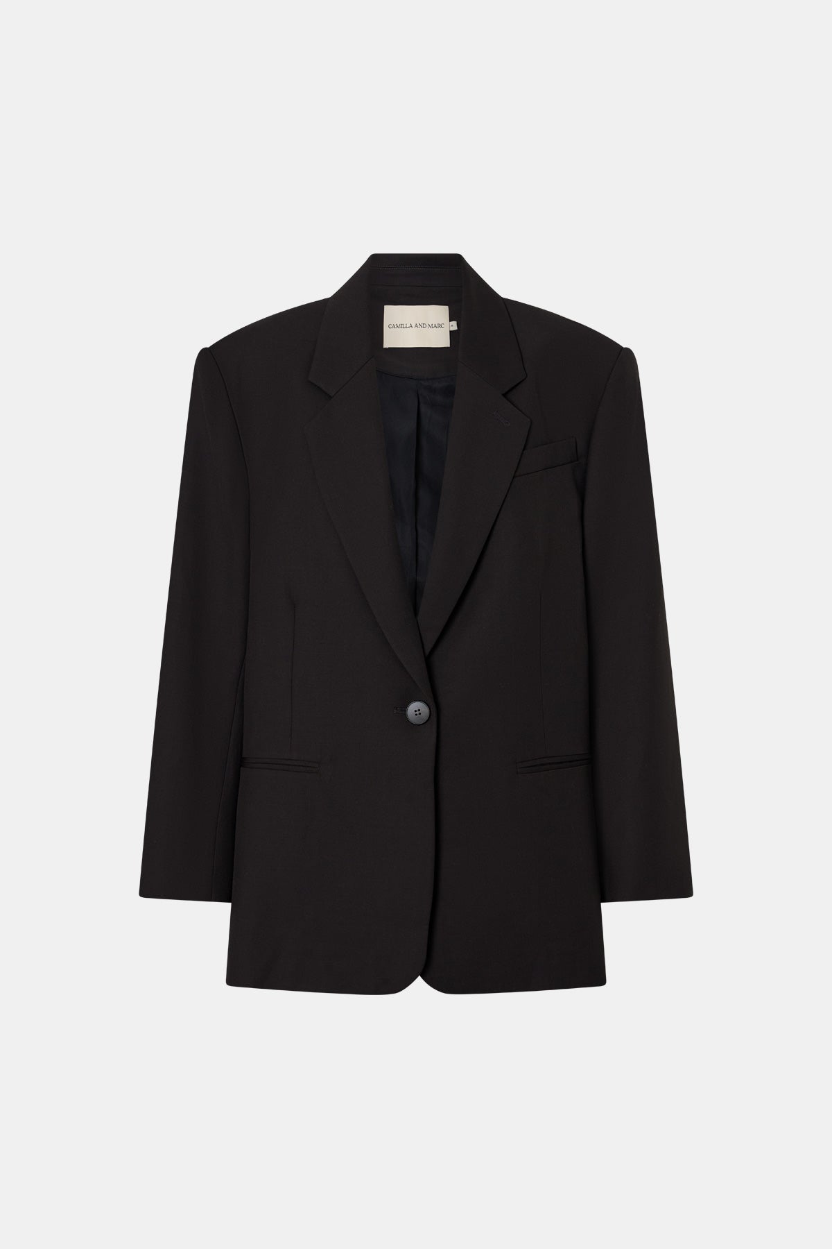 Ghost view CAMILLA AND MARC Saxony Oversized Blazer in Espresso Pindot with Australian wool flat tailoring.