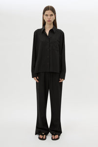 Front view CAMILLA AND MARC Sedona Stripe Pant in Black Stripe with relaxed fit and adjustable waistband.