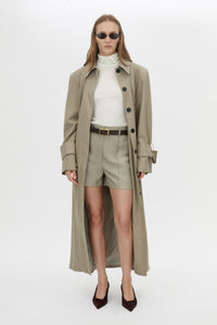 Front view CAMILLA AND MARC Seri Tailored Short in Stone Marle with a mid‑rise tailored cut and buckle detail.