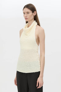 Cropped view CAMILLA AND MARC Silvie Textured Knit Top in soft white with a cowl halter neckline.