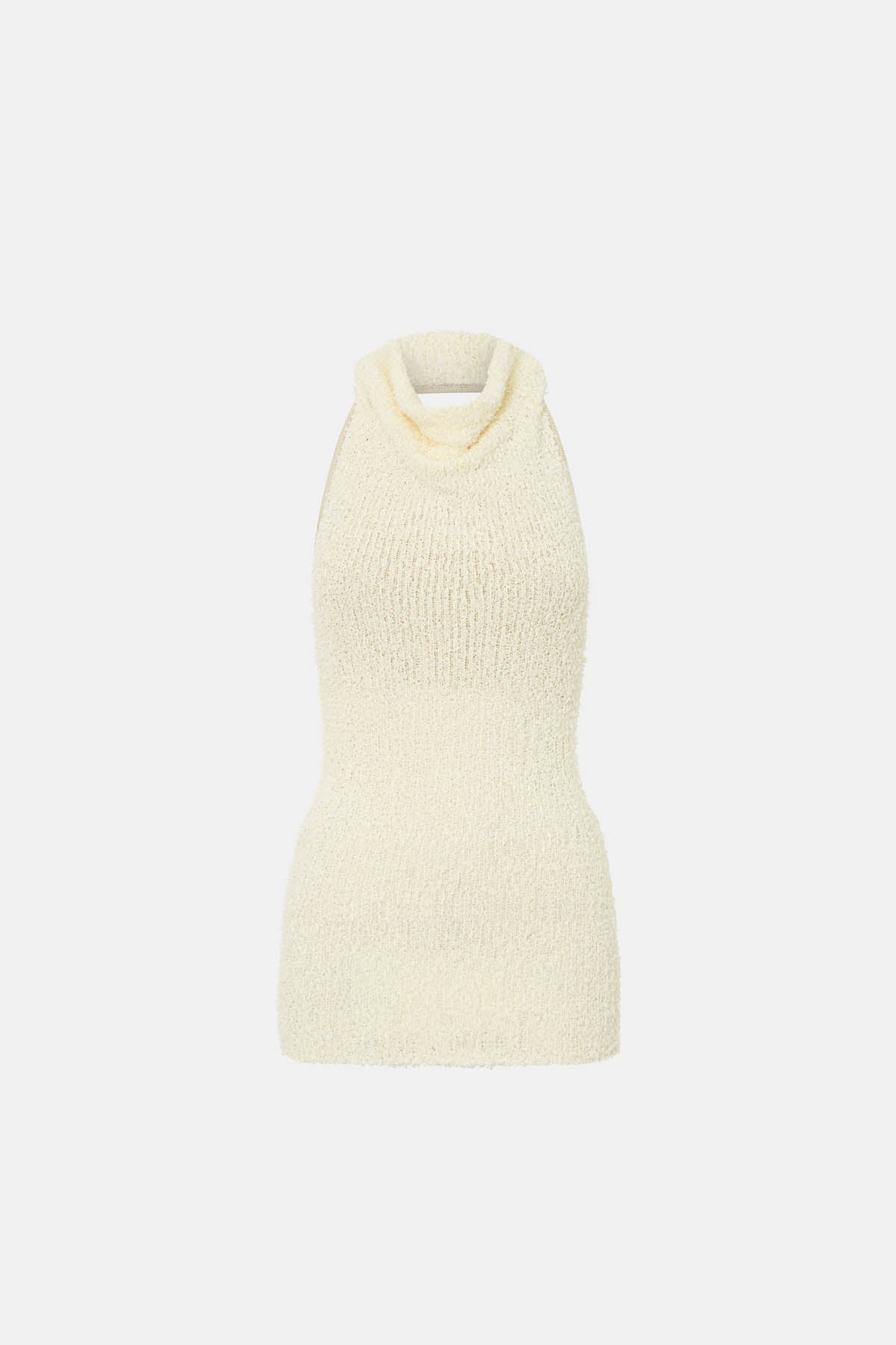 Ghost view CAMILLA AND MARC Silvie Textured Knit Top in soft white with a cowl halter neckline.