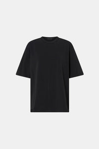 Ghost view CAMILLA AND MARC Studio Graphic Tee in Grey with short sleeves and boucle embroidered monogram.  