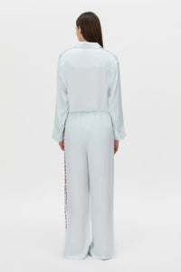 Back view CAMILLA AND MARC Suri Wide-Leg Pant in blue suri print with mid‑rise fit.