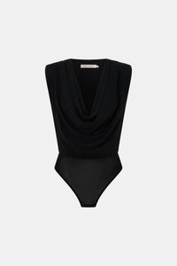 Ghost view CAMILLA AND MARC Taryn Mesh Bodysuit in black with a cowl-plunging neckline.