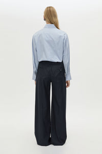 Back view CAMILLA AND MARC Tyler Long Sleeve Shirt in Sky Blue with relaxed fit.
