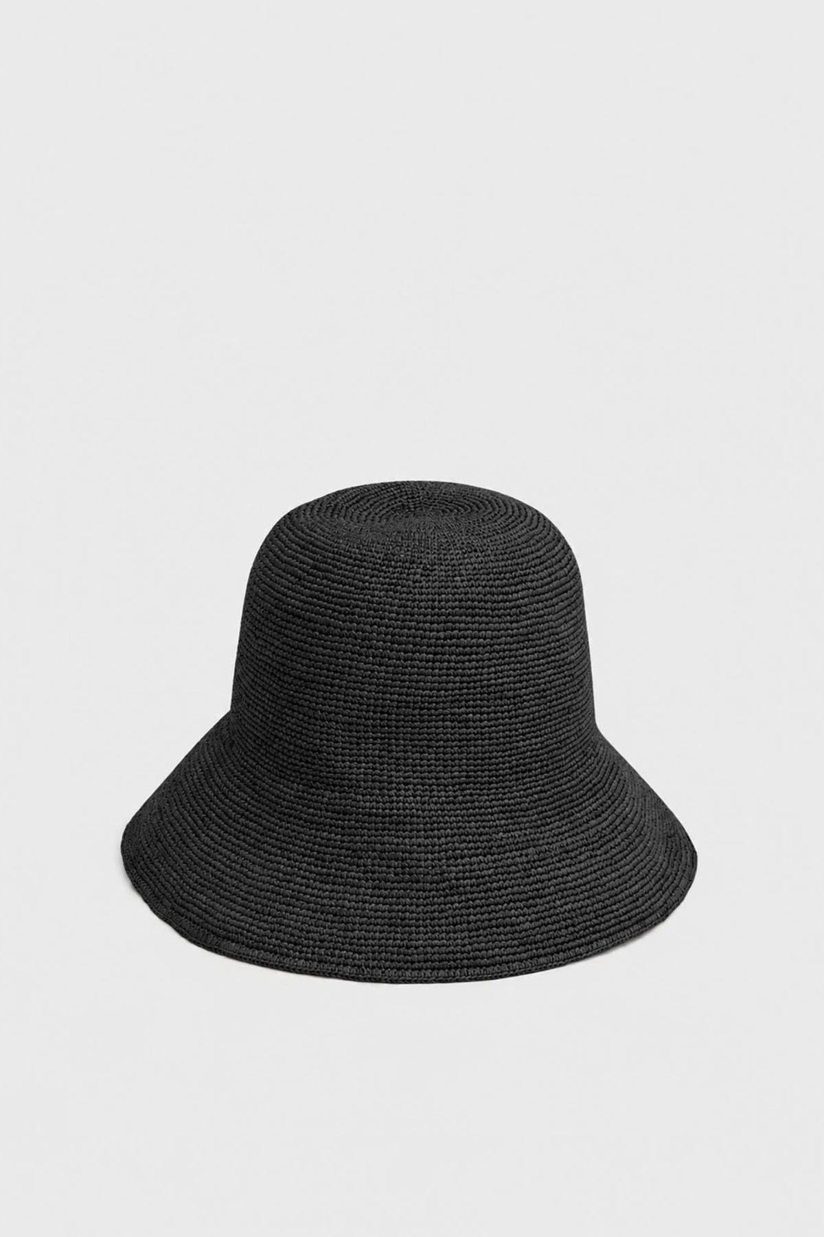 Ghost view CAMILLA AND MARC Xanthi Hat in black handwoven raffia.