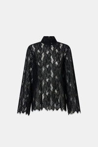 Ghost view CAMILLA AND MARC Zemira Long Sleeve Lace Top in Black with sheer lace and high neckband.