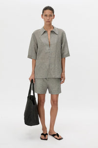 Phostre Stripe Linen Collared Top
