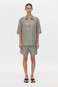 Phostre Stripe Linen Collared Top