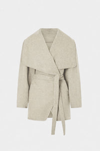 Ghost view CAMILLA AND MARC Audrey Wrap Jacket in oat with relaxed belted silhouette.