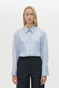 Cropped view CAMILLA AND MARC Tyler Long Sleeve Shirt in Sky Blue with relaxed fit.