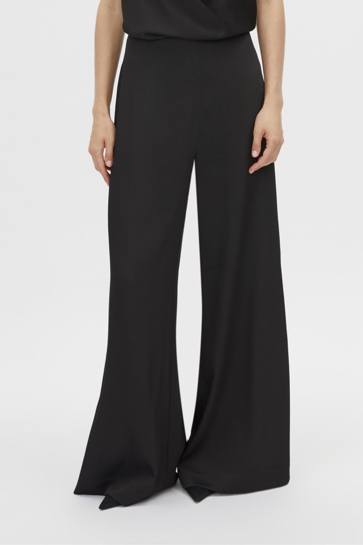 Cropped view CAMILLA AND MARC Elowyn Pant in Black with a wide‑leg relaxed silhouette.