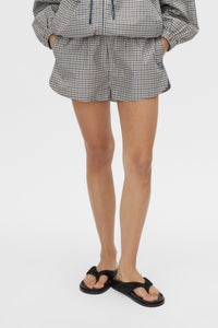 Cropped view CAMILLA AND MARC Pierce check elasticated mid-rise short in birch check with inseam pockets.