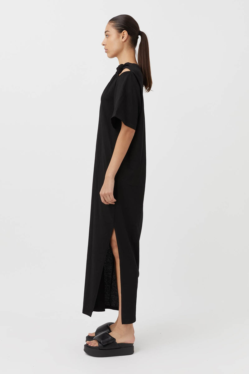 Juno Knot Cotton Short Sleeve Tee Dress in Black - CAMILLA AND MARC ...